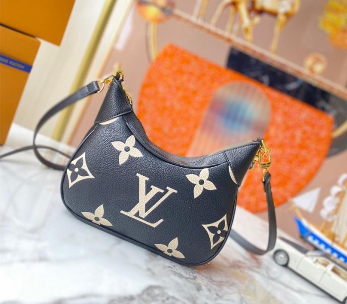 Louis Vuitton Bicolor Monogram Empreinte Leather Bagatelle Mini Hobo In Black - Louis Vuitton