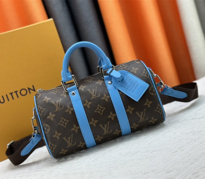Louis Vuitton Monogram Macassar Canvas Keepall Bandouliere 25 In Gaston Blue - Louis Vuitton