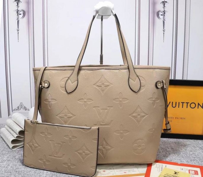 Louis Vuitton Monogram Empreinte Neverfull MM Tote In Beige - Louis Vuitton