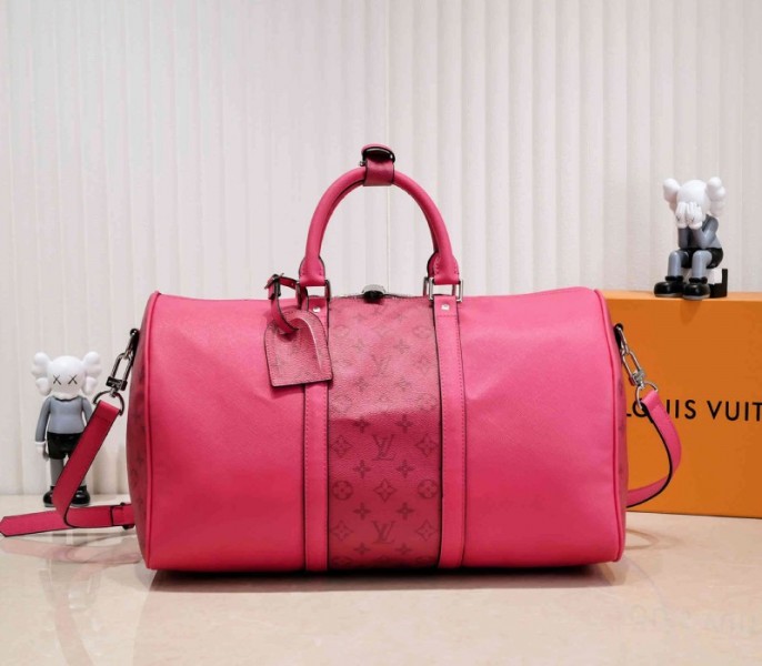 Louis Vuitton Taiga Leather Keepall Bandouliere 50 Travel Bag In Pink - Louis Vuitton
