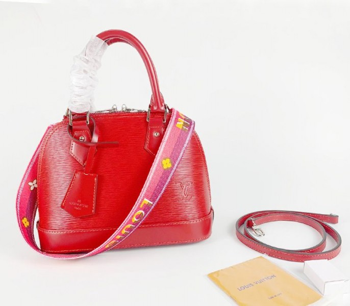 Louis Vuitton Epi Leather Alma BB Handbag In Red With Jacquard Strap - Louis Vuitton