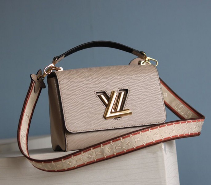 Louis Vuitton Epi Leather Twist MM Handbag In Galet Gray With Embroidered Strap - Louis Vuitton