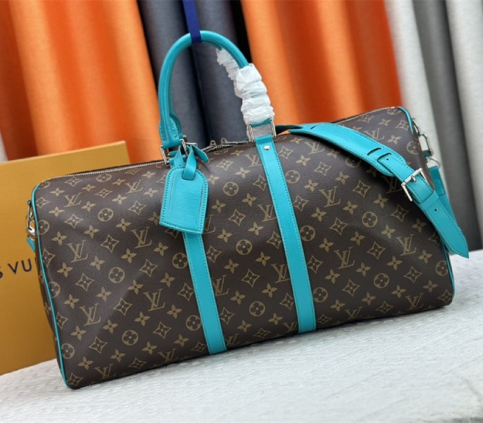 Louis Vuitton Monogram Macassar Canvas Keepall Bandouliere 50 In Turquoise Blue - Louis Vuitton