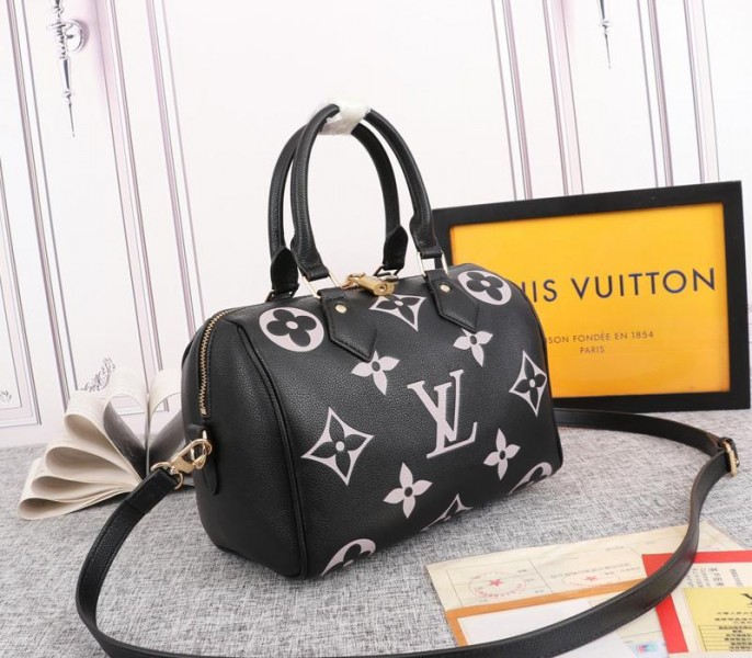 Louis Vuitton Bicolor Monogram Empreinte Leather Speedy Bandouliere 25 Handbag In Black And Lilac - Louis Vuitton