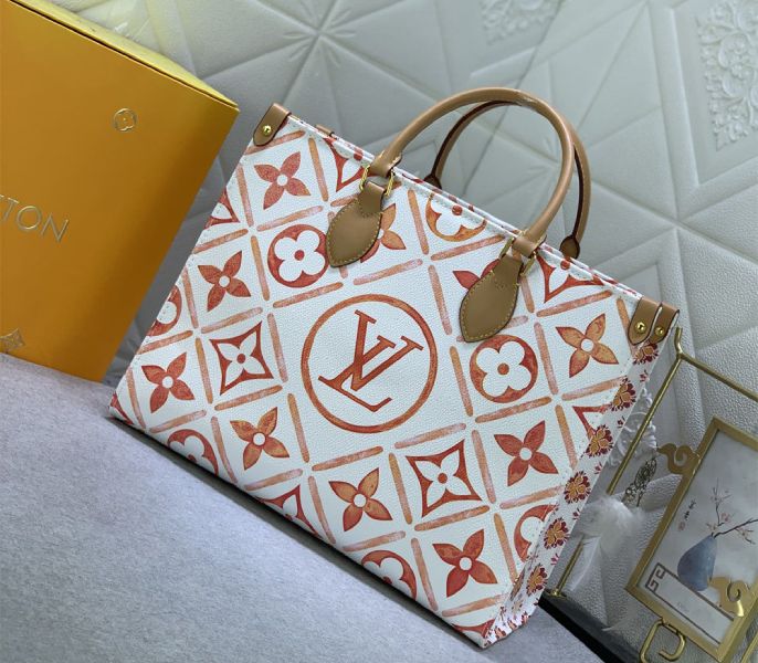 Louis Vuitton LV By The Pool Monogram Tiles Canvas Onthego MM Tote In Coral - Louis Vuitton