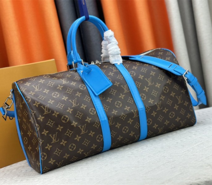 Louis Vuitton Monogram Macassar Canvas Keepall Bandouliere 50 In Gaston Blue - Louis Vuitton