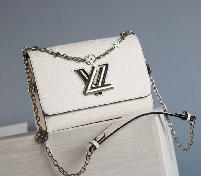 Louis Vuitton Epi Leather Twist MM With Flowers Jewels Chain Bag In Optic White - Louis Vuitton