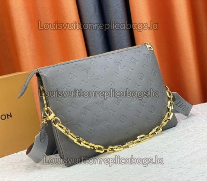 Louis Vuitton Coussin MM Bag In Gray With Jacquard Strap - Louis Vuitton