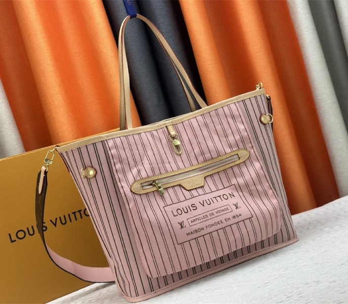 Louis Vuitton Neverfull Bandouliere Inside Out MM Tote In Monogram Canvas And Peony Pink Textile - Louis Vuitton