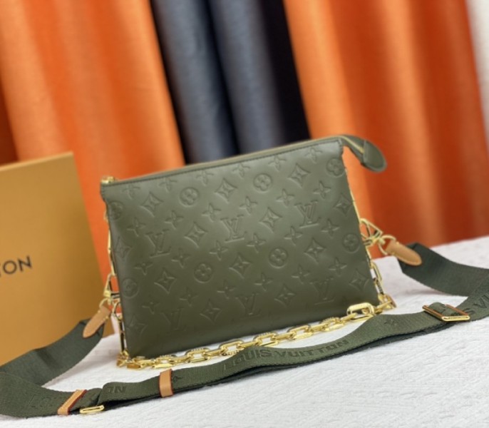 Louis Vuitton Coussin PM Bag In Khaki With Jacquard Strap - Louis Vuitton