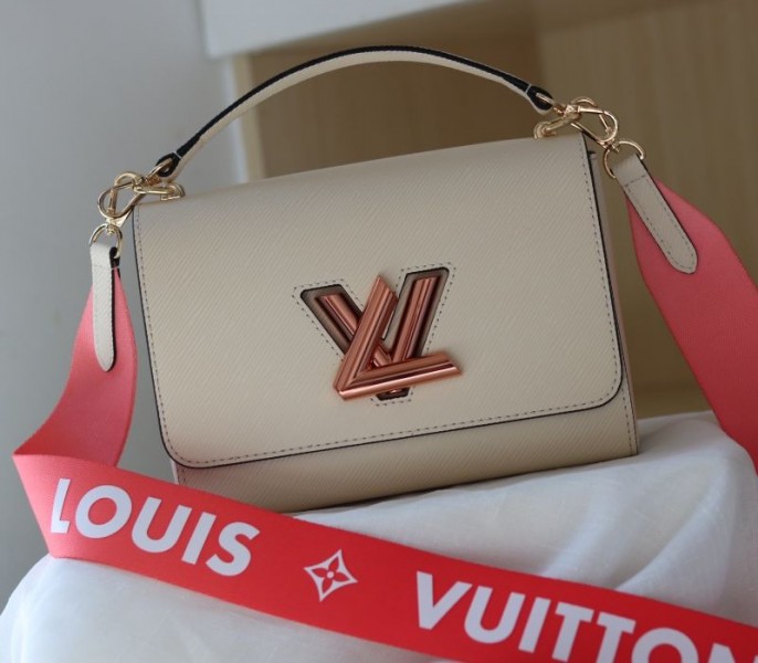 Louis Vuitton Epi Leather Twist MM Handbag In Quartz White With Gradient Strap - Louis Vuitton