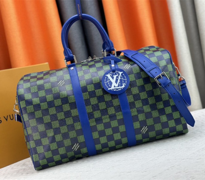 Louis Vuitton Damier Heritage Canvas Keepall Bandouliere 45 In Blue Green - Louis Vuitton