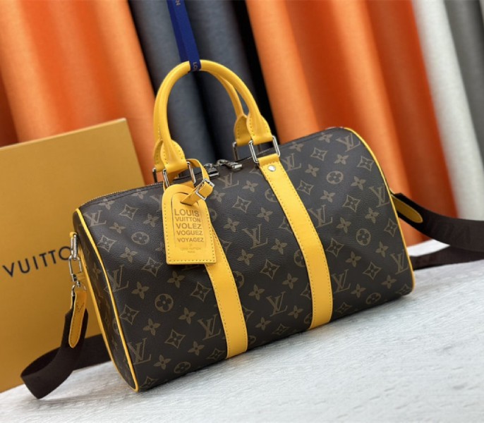 Louis Vuitton Monogram Macassar Canvas Keepall Bandouliere 35 In Safran Yellow - Louis Vuitton
