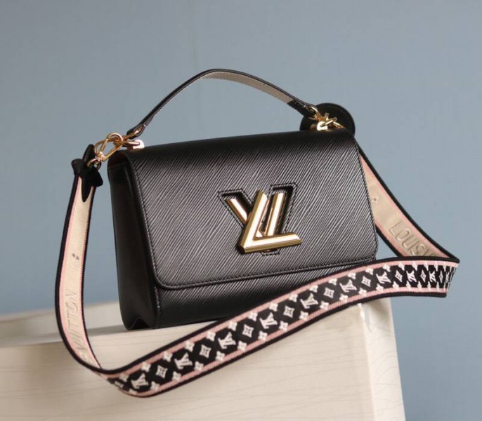 Louis Vuitton Epi Leather Twist MM Handbag In Black With Embroidered Strap - Louis Vuitton