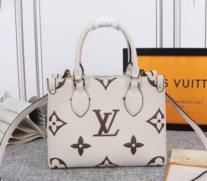 Louis Vuitton Bicolor Monogram Empreinte Leather Onthego PM Bag In Cream And Bois De Rose Pink - Louis Vuitton