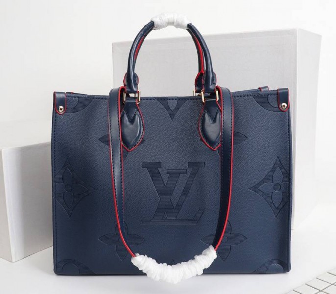 Louis Vuitton Monogram Empreinte Giant Onthego MM Tote In Navy Blue - Louis Vuitton