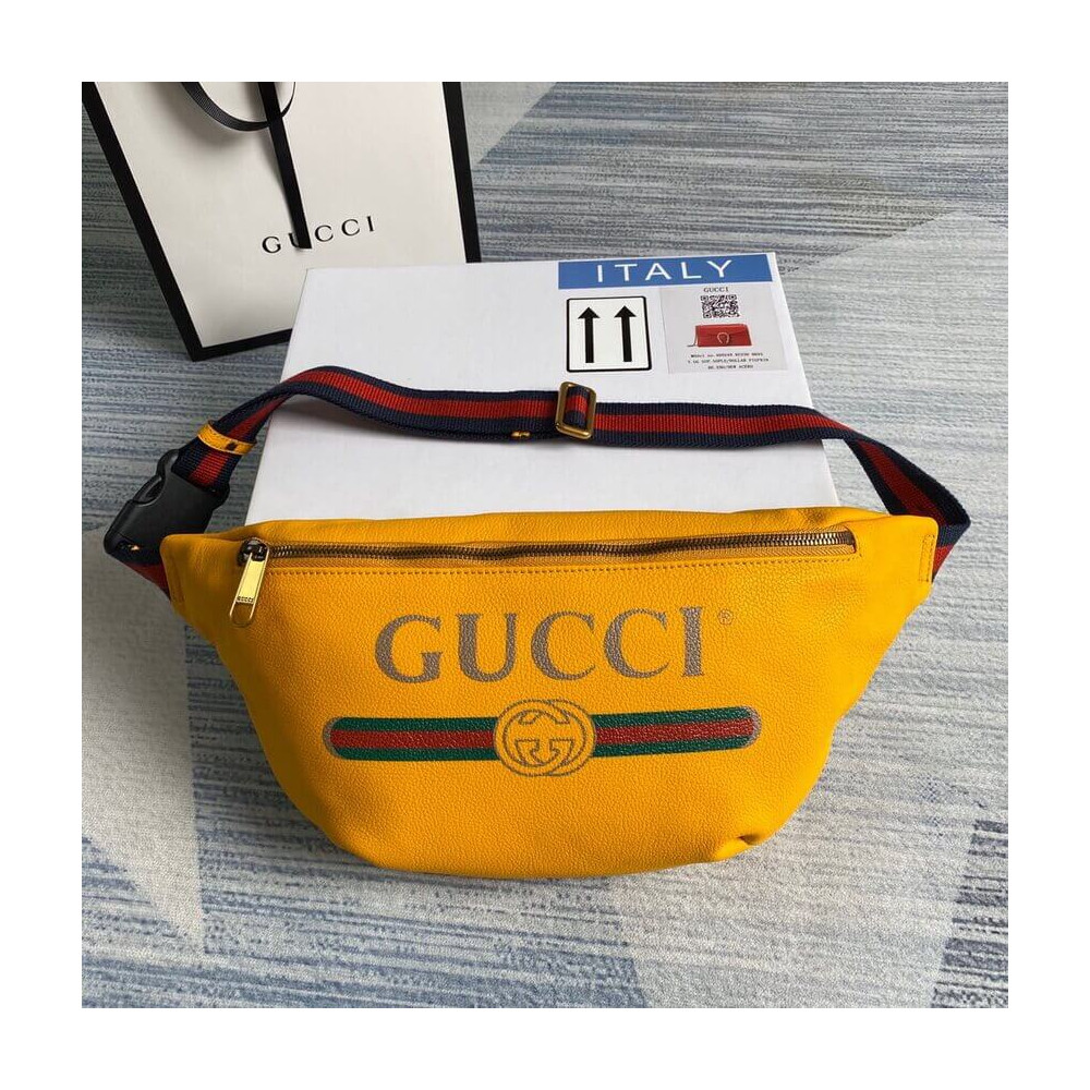 Gucci Print Leather Belt Bag Yellow