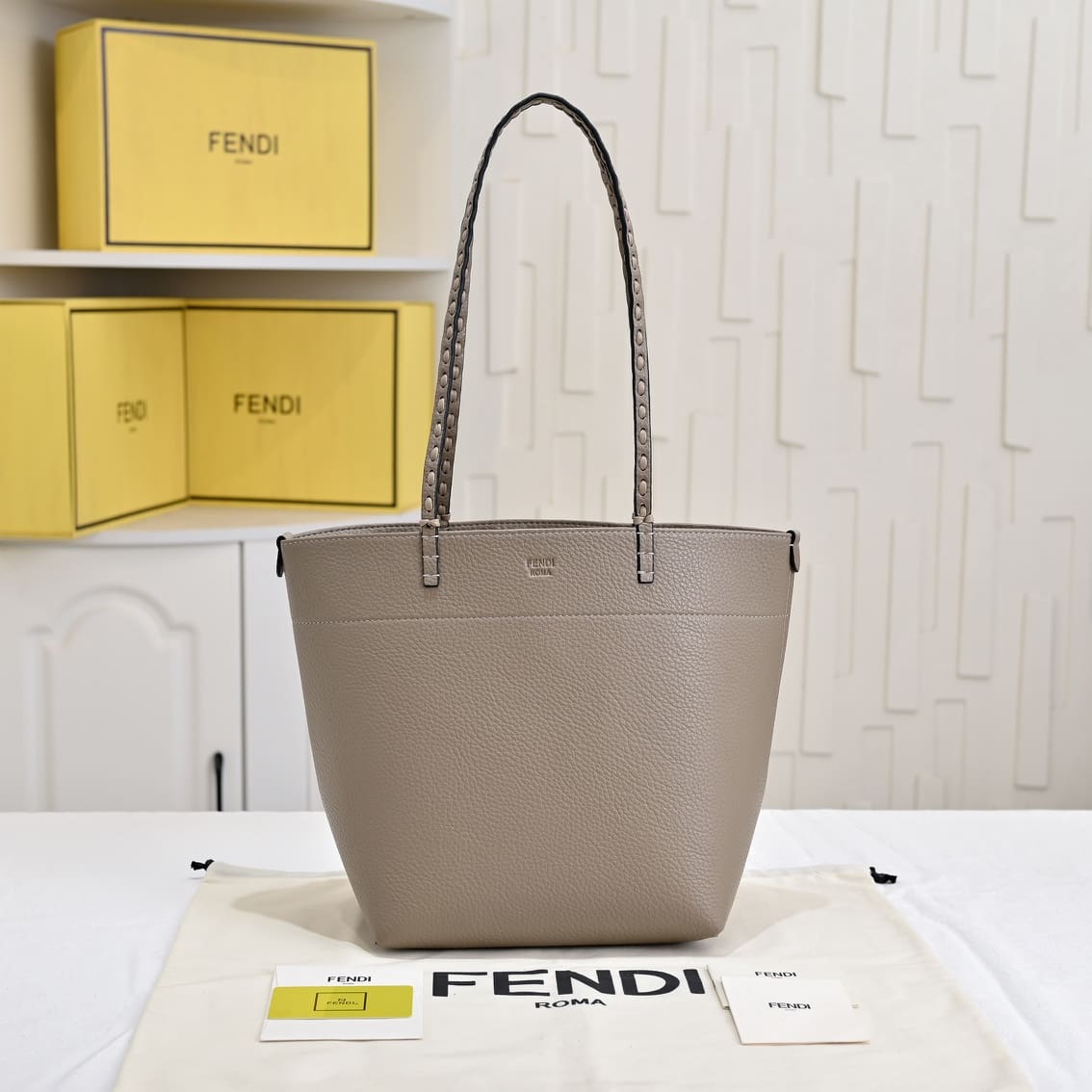 Fendi Medium Roll Multi-Colors Selleria shopper with 218 hand-sewn topstitches