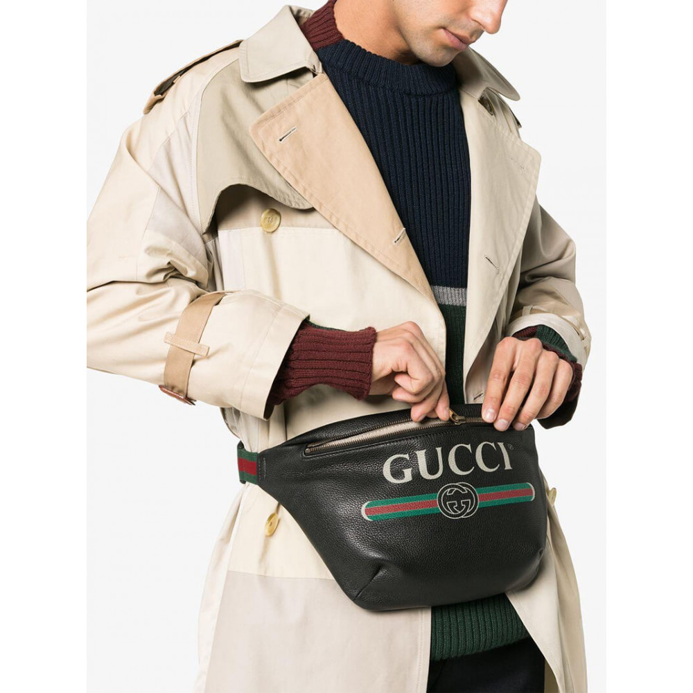 Gucci Print Leather Belt Bag Black