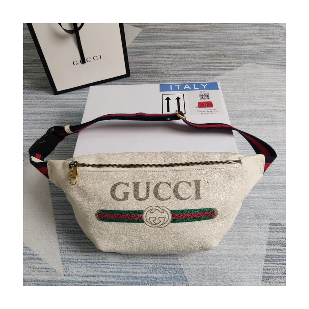 Gucci Print Leather Belt Bag White