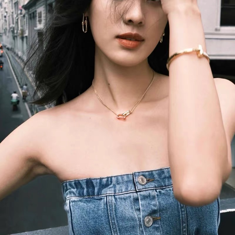 Tiffany Double Pendant Necklace with Pink Diamonds