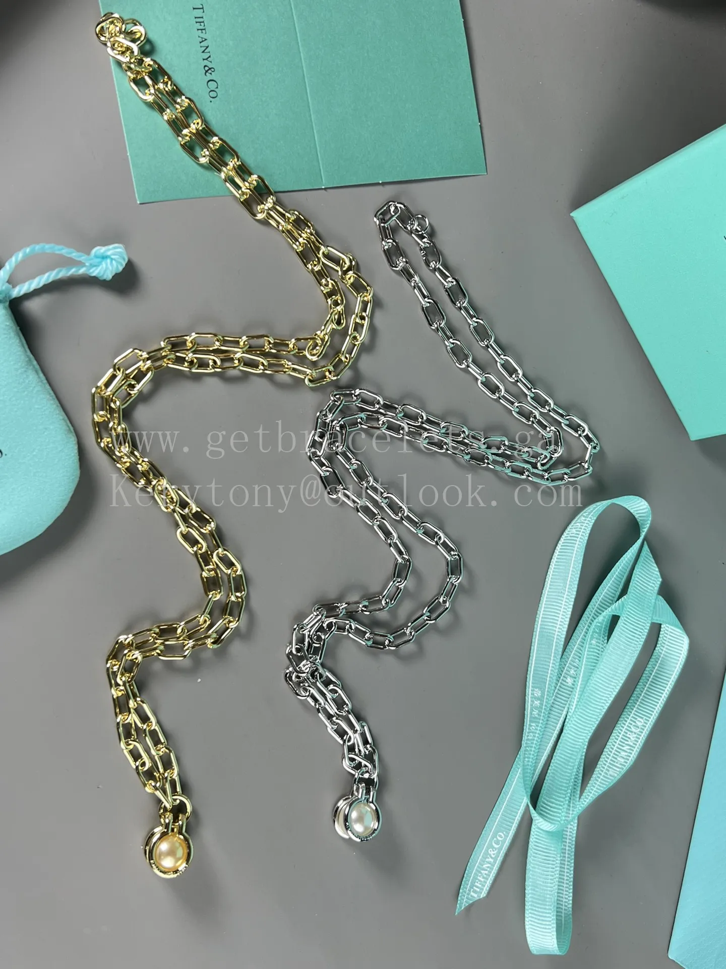 Tiffany T Pearl Link Pendant in White Gold/Yellow Gold