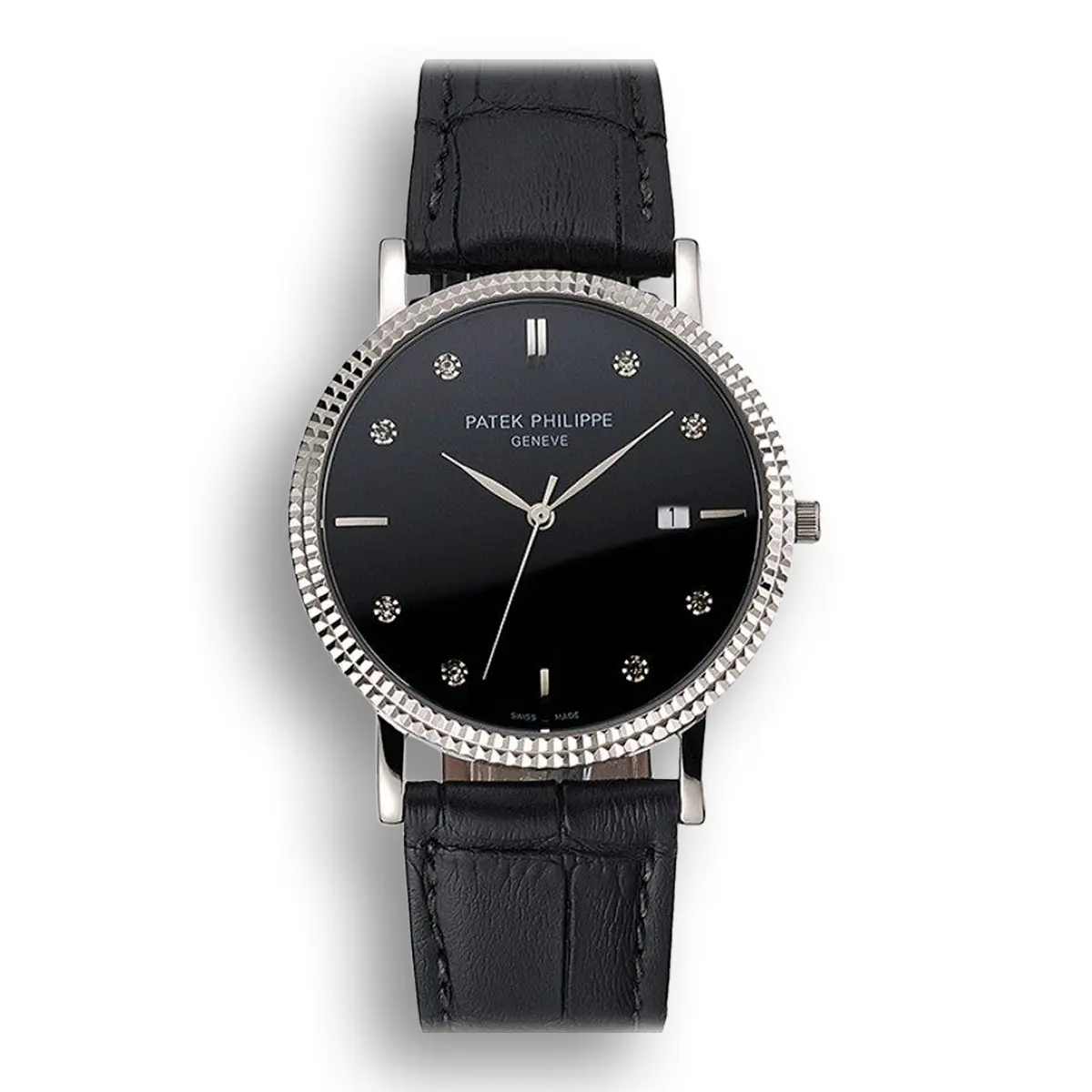 Calatrava Black Dial Diamond 40 mm, Stainless Steel