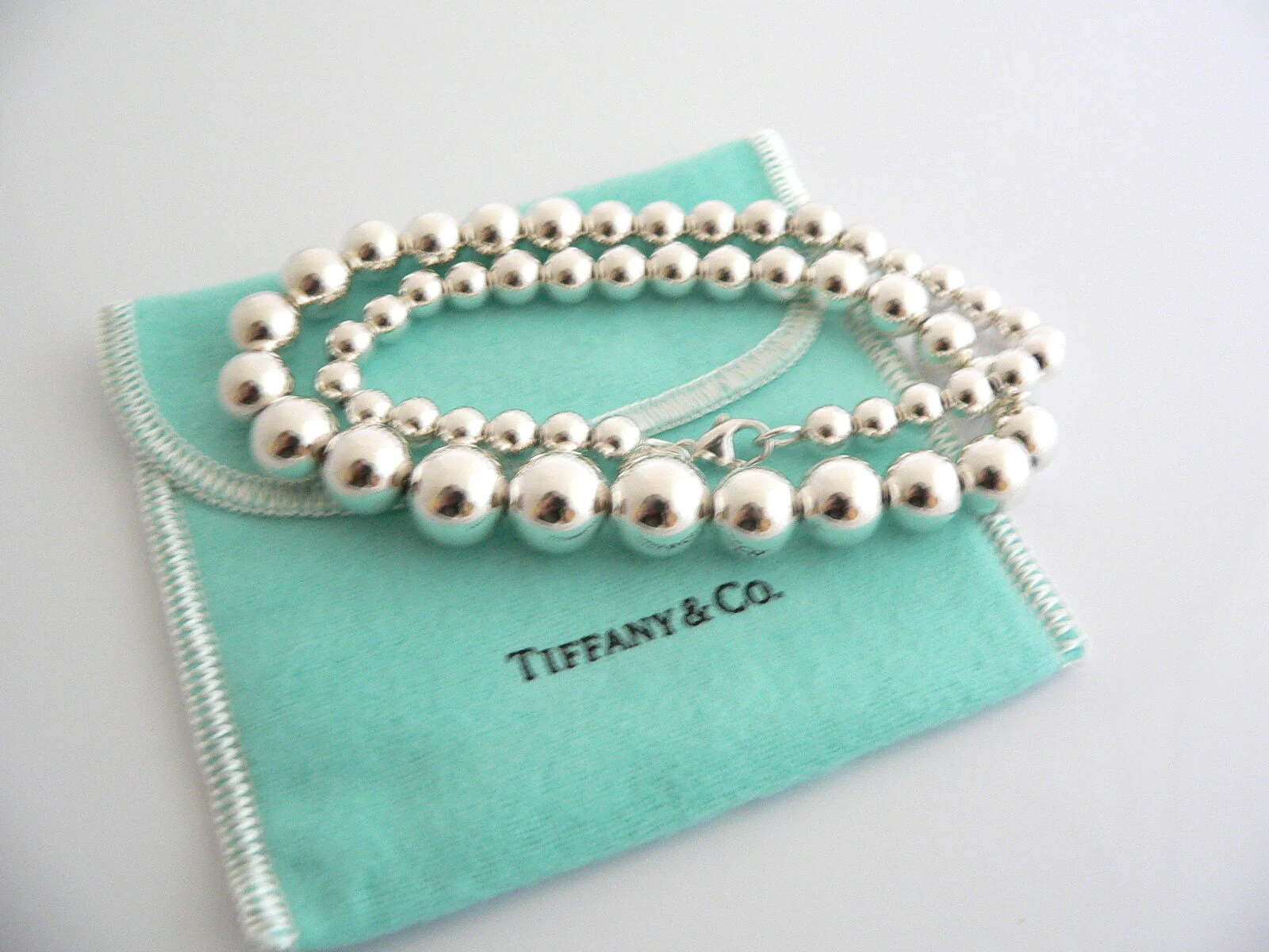 Tiffany & Co Graduated Ball Bead Necklace Chain Pendant Excellent Silver Gift
