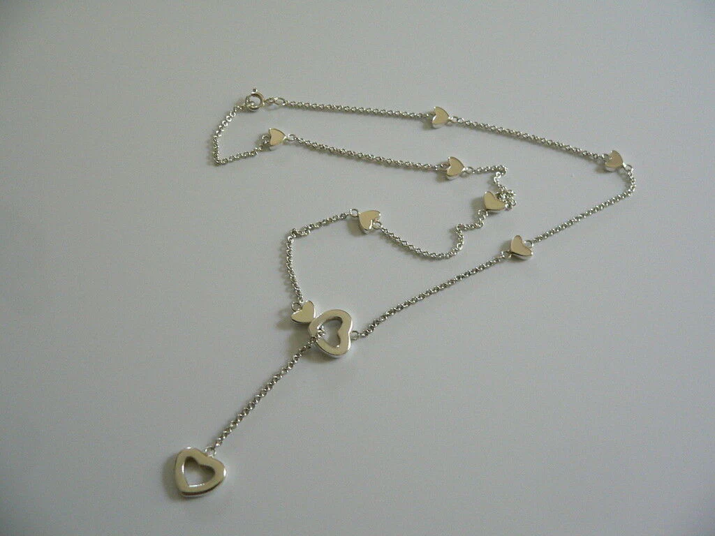 Tiffany & Co Silver Heart Lariat Necklace Pendant Chain Charm Link Gift Love