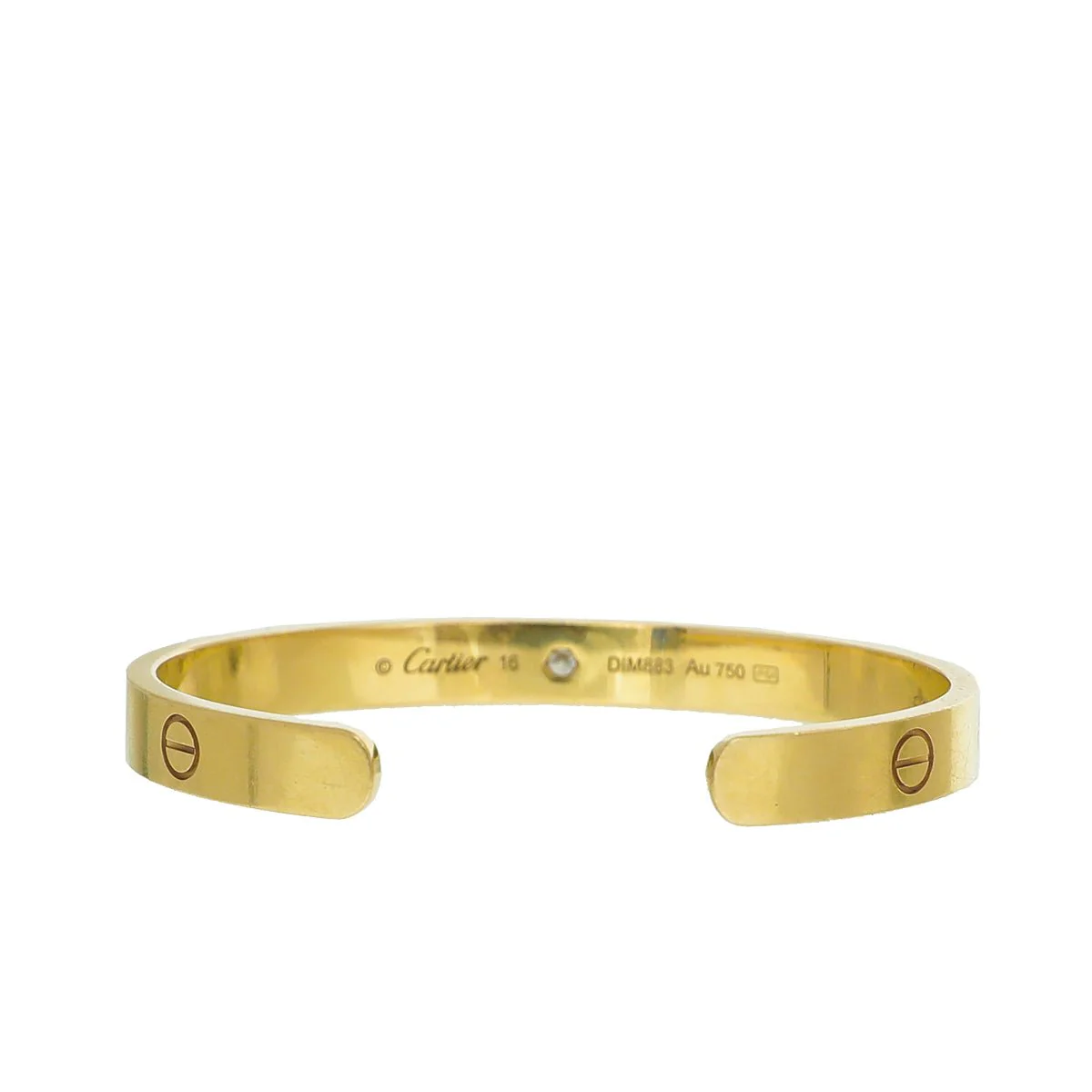 Cartier 18K Yellow Gold 1 Diamond Love Cuff Bracelet 16