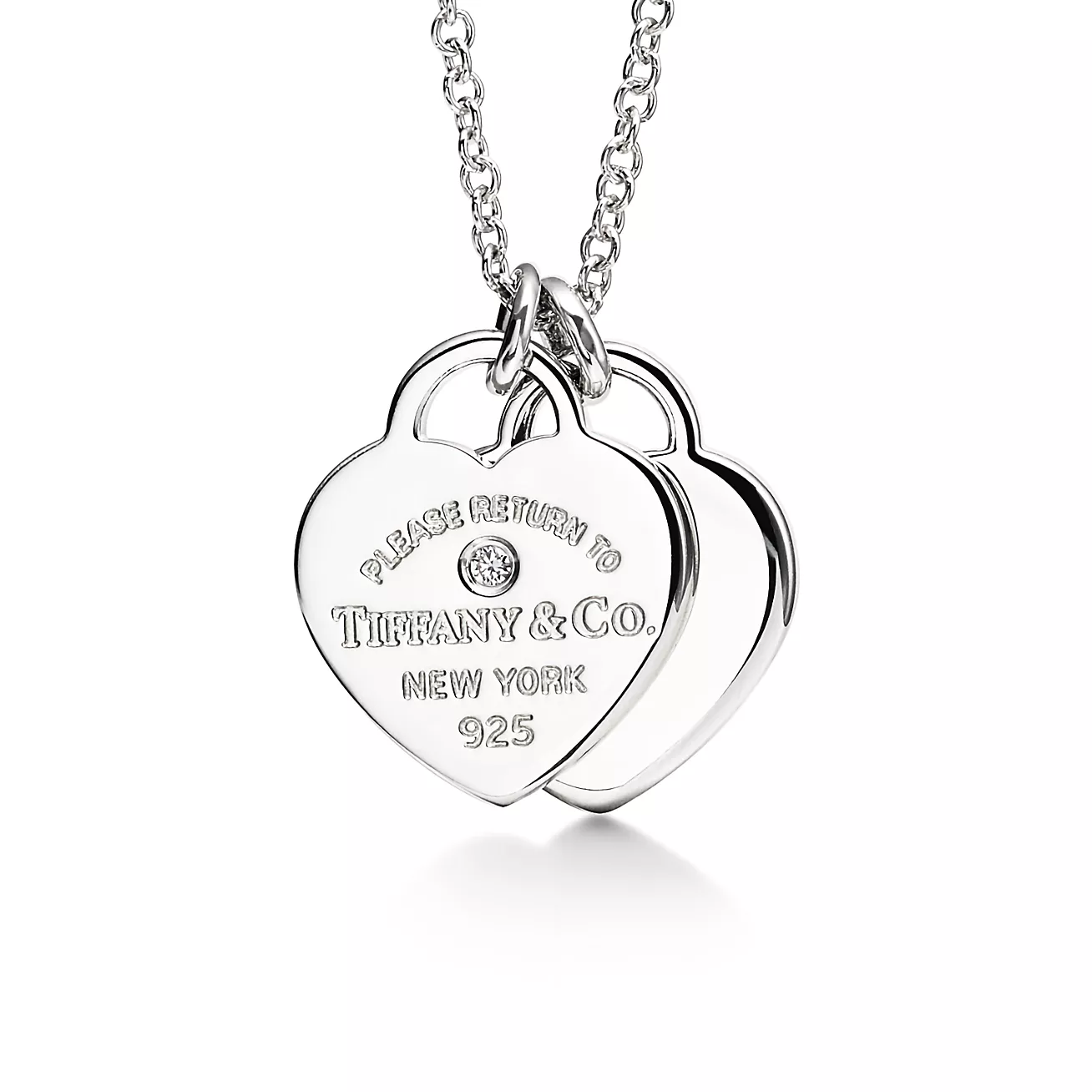 Faux Return to Tiffany Heart Tag Pendant, in Sterling Silver with a Diamond, Small Model