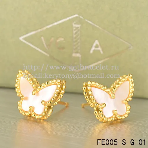 Van Cleef & Arpels Sweet Alhambra Butterfly Earrings Yellow Gold With White Mother Of Pearl
