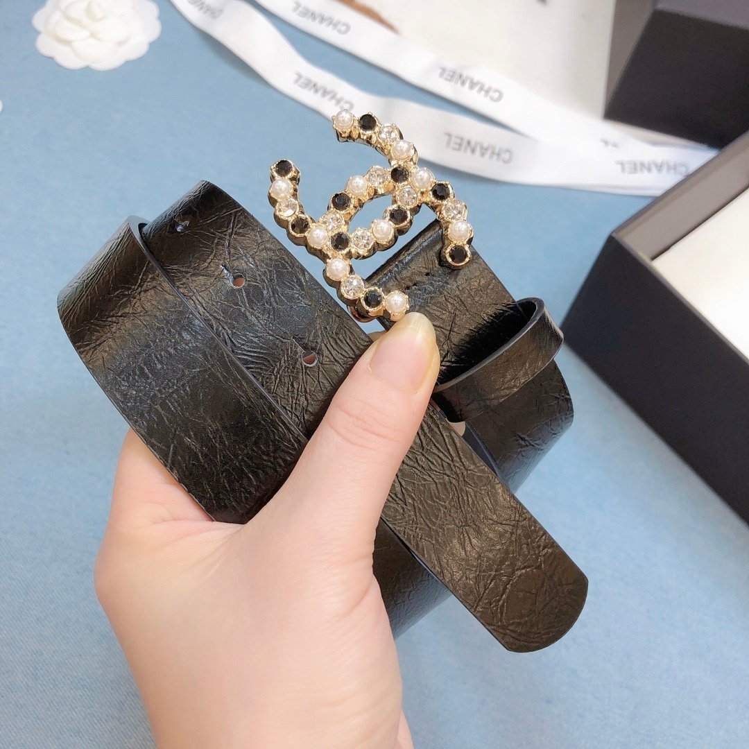 Chanel Belt With Beaded Buckle Brown Gold-Toned Metal and Strass Women Belt 30MM