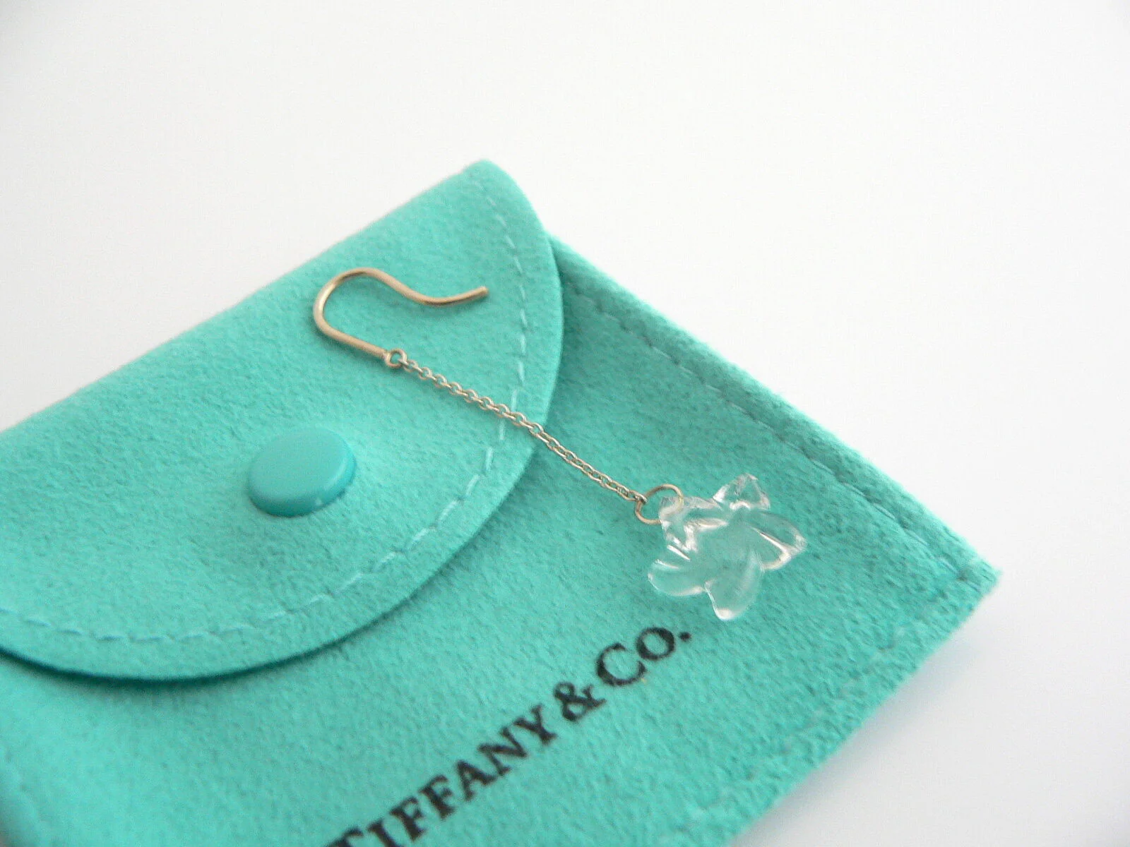 Tiffany & Co Peretti Silver Rock Crystal Star Dangle Earrings Studs Gift Pouch