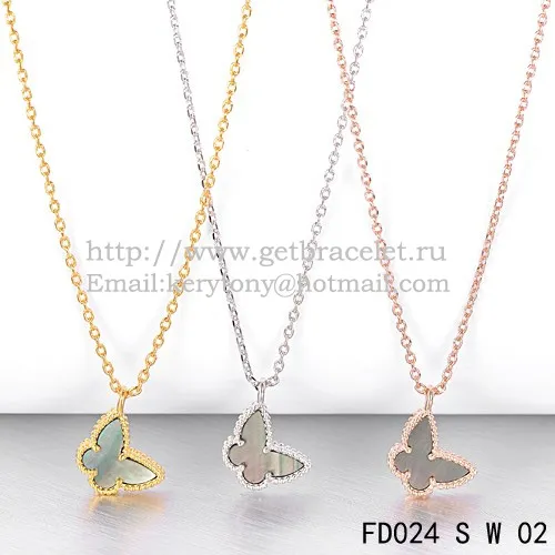 Van Cleef Arpels Lucky Alhambra Butterfly Necklace White Gold With Gray Mother Of Pearl