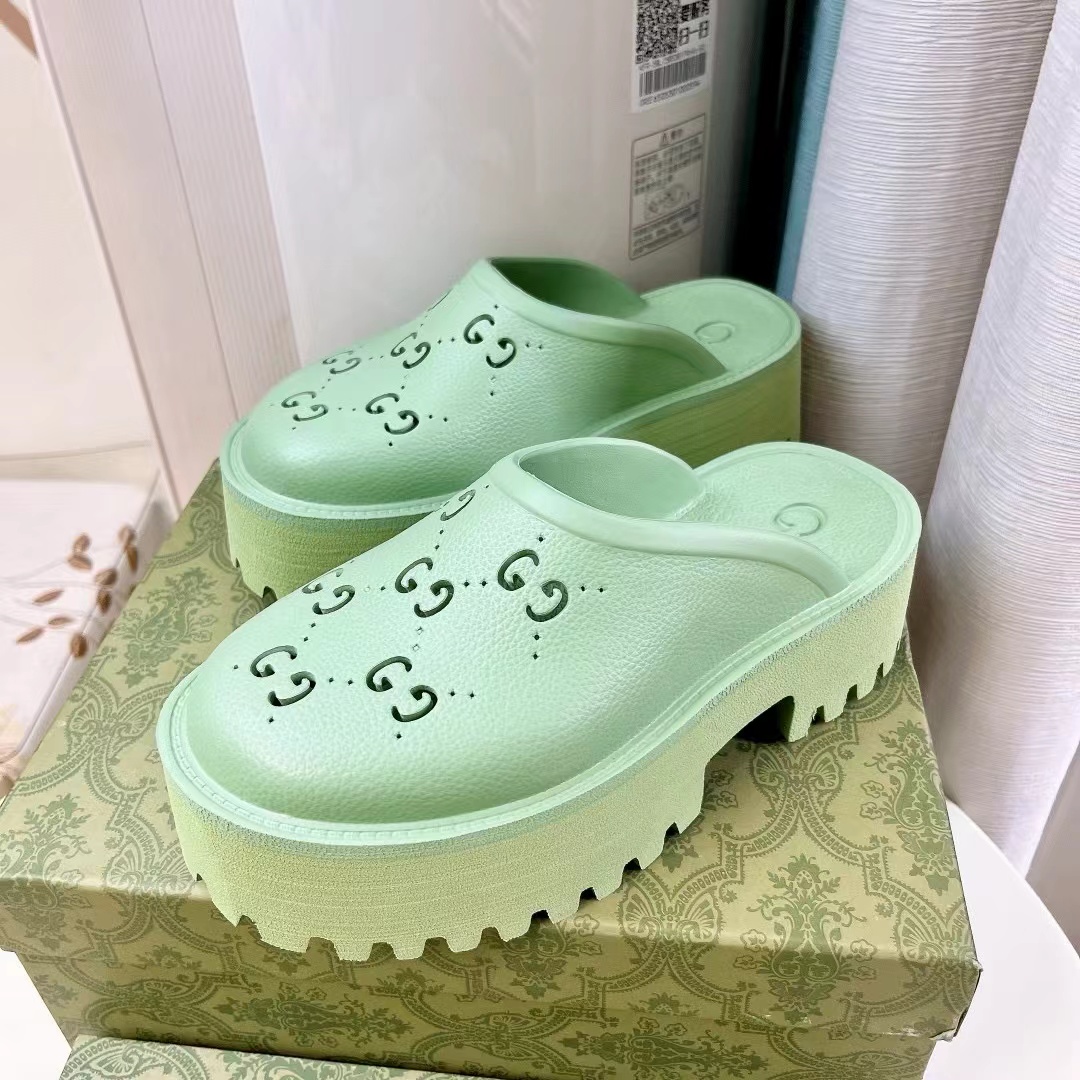 Gucci Shoes Hollow Double G Rubber Thick Slide Sandal (Replica)
