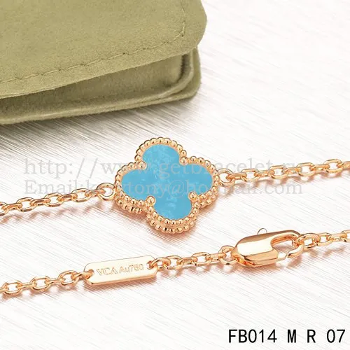 Van Cleef & Arpels Sweet Alhambra Bracelet Pink Gold With Turquoise Mother Of Pearl