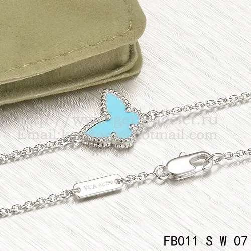Van Cleef & Arpels Sweet Alhambra Butterfly Bracelet White Gold With Turquoise Mother Of Pearl