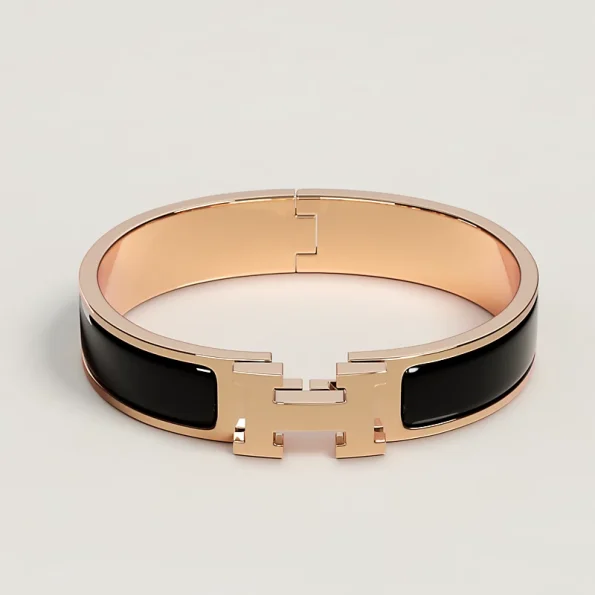 Hermes Bracelet Dupe, Clic H Bracelet, Black Enamel, Three Color