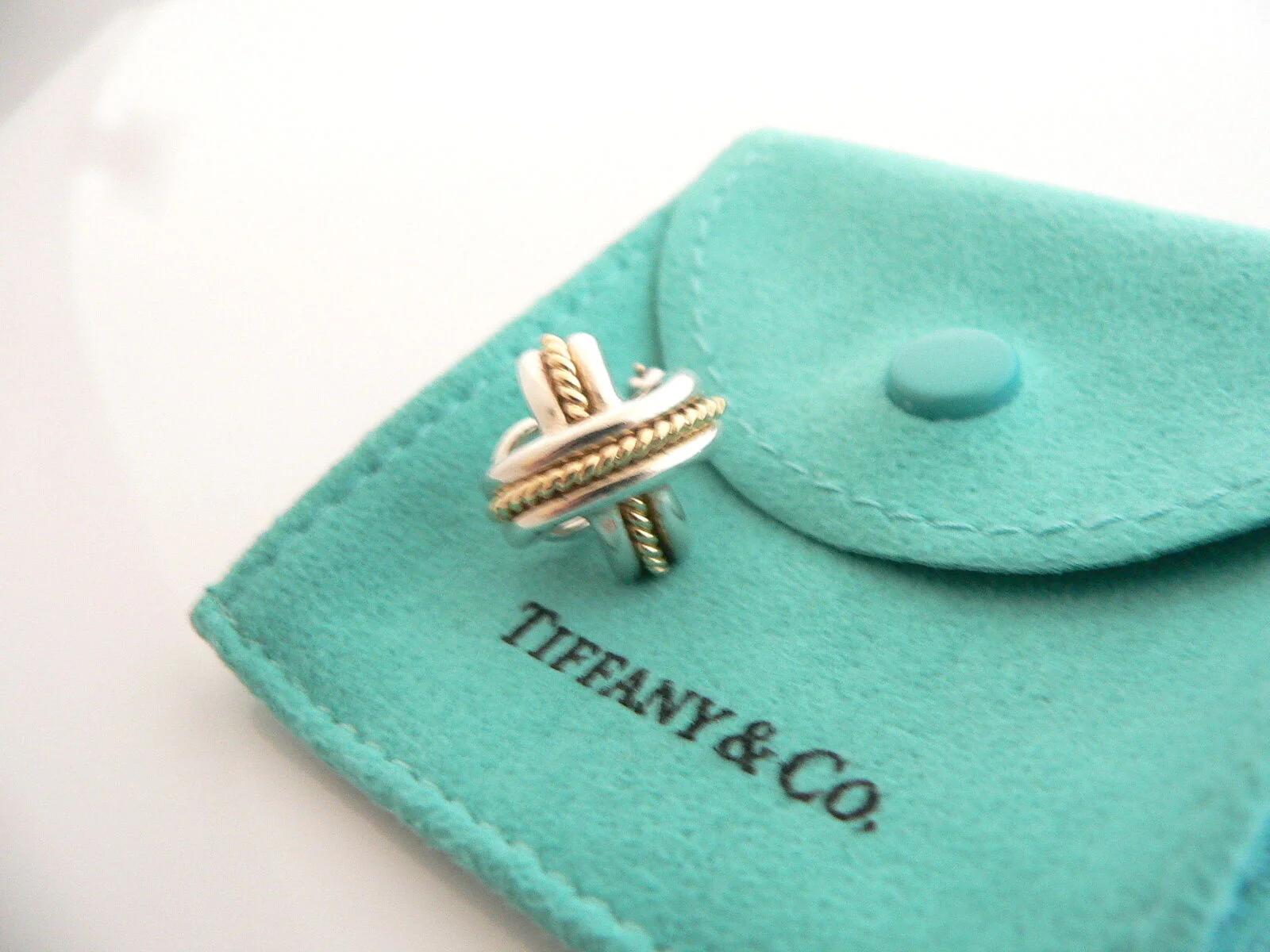Tiffany & Co Silver 18K Gold Signature X Earrings Pierced Studs Gift Pouch Love