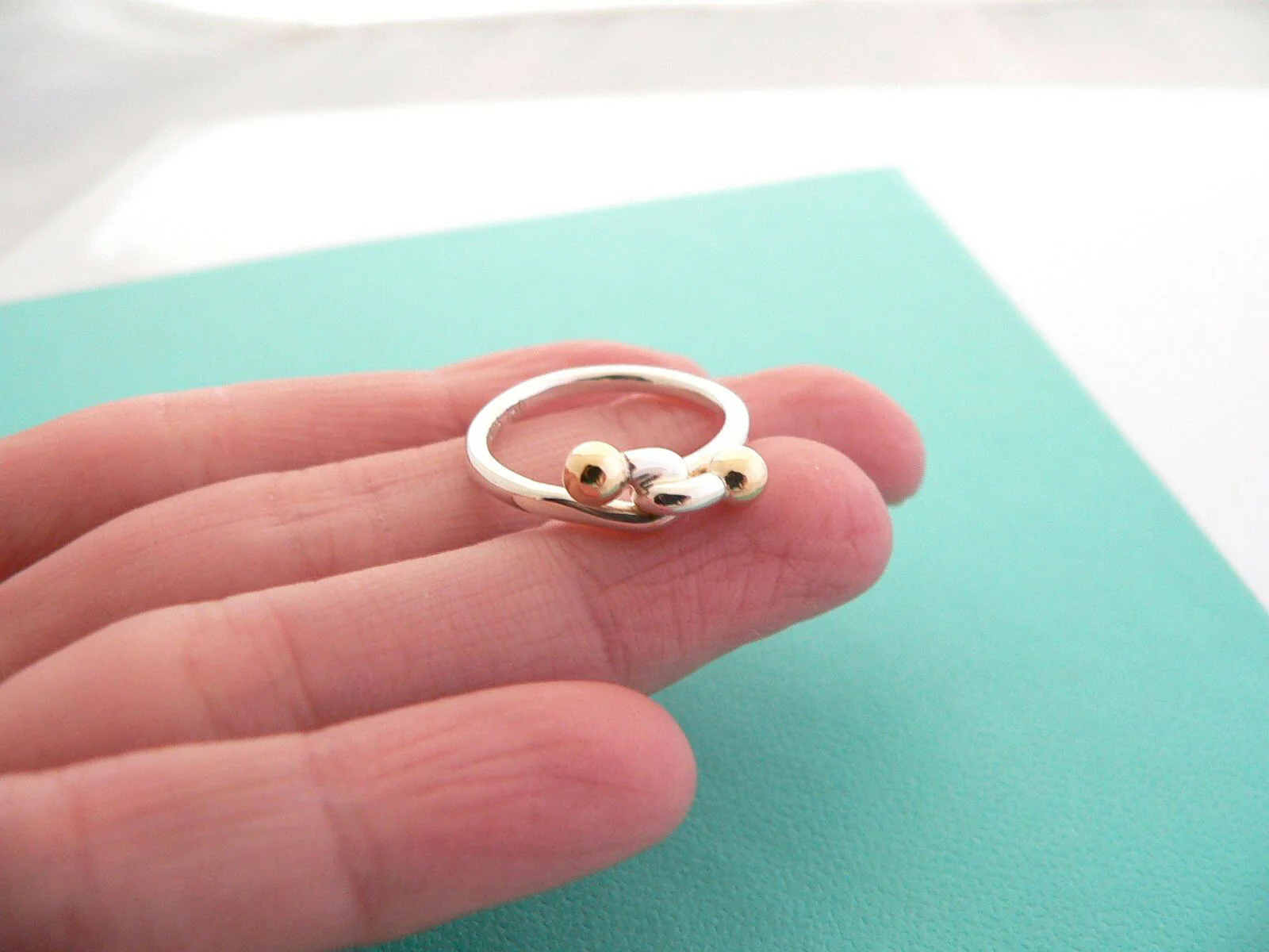 Tiffany & Co Silver 18K Gold Love Knot Infinity Ring Band Sz 5.25 Gift Rare