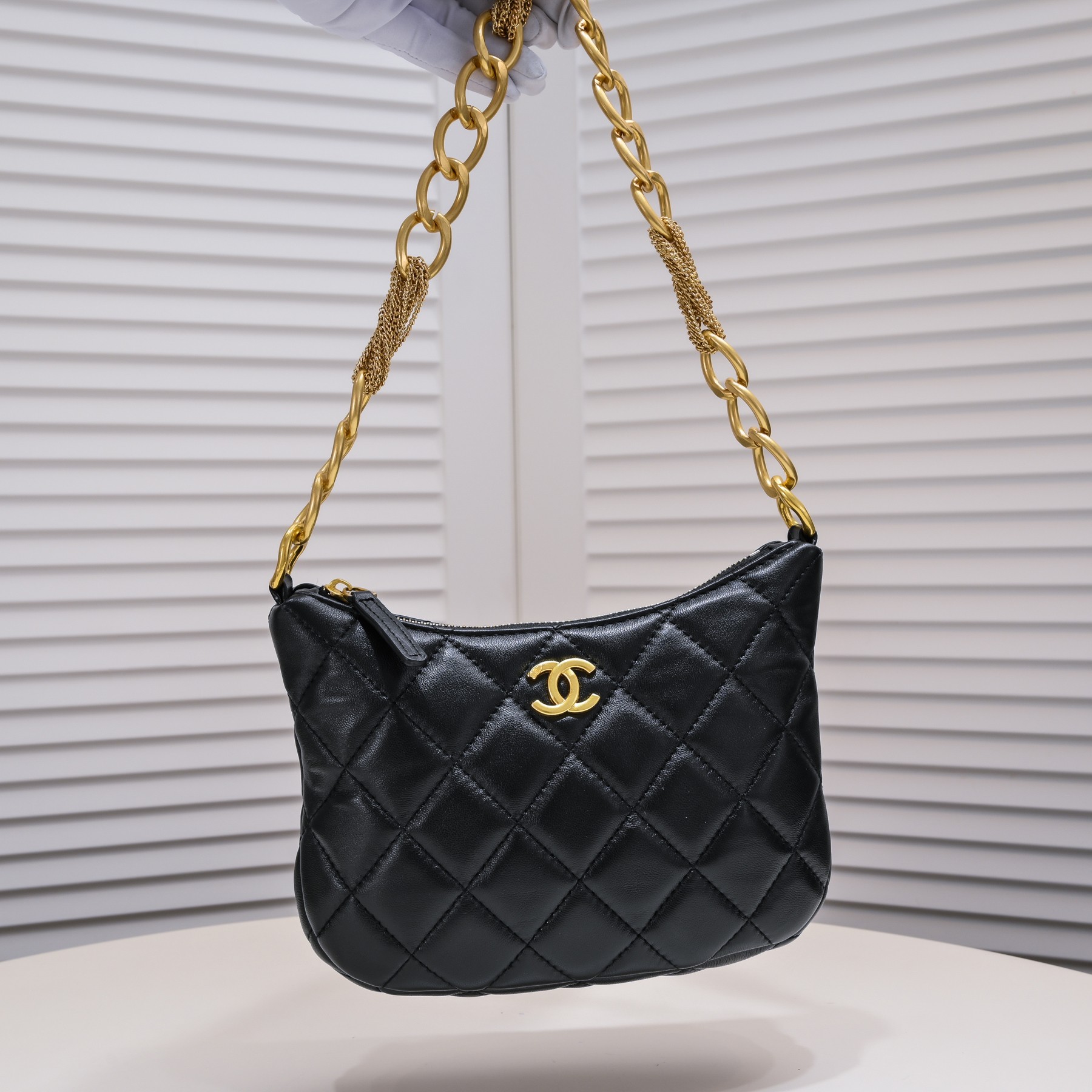 Chanel 23A Fringed Gold Chain Hobo Underarm Shoulder Bag Handbag