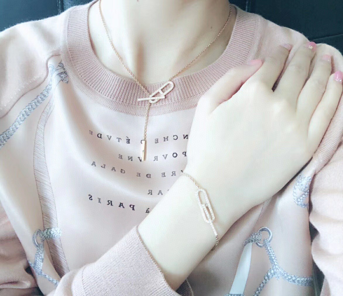 Hermes Pig Nose Necklace with Diamonds