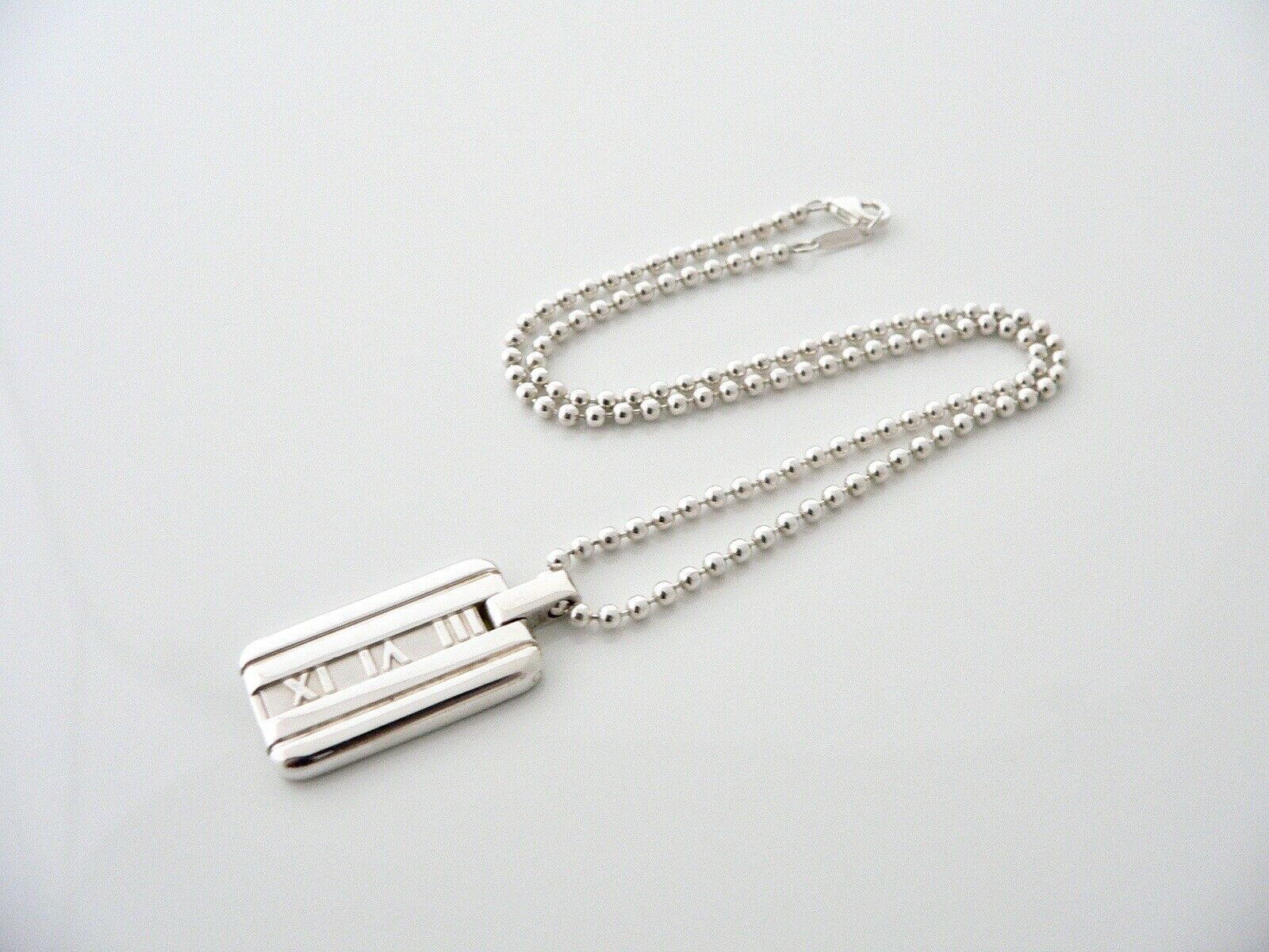 Tiffany & Co Silver Atlas Dog Tag Bar Beaded Necklace Pendant Chain Gift Love