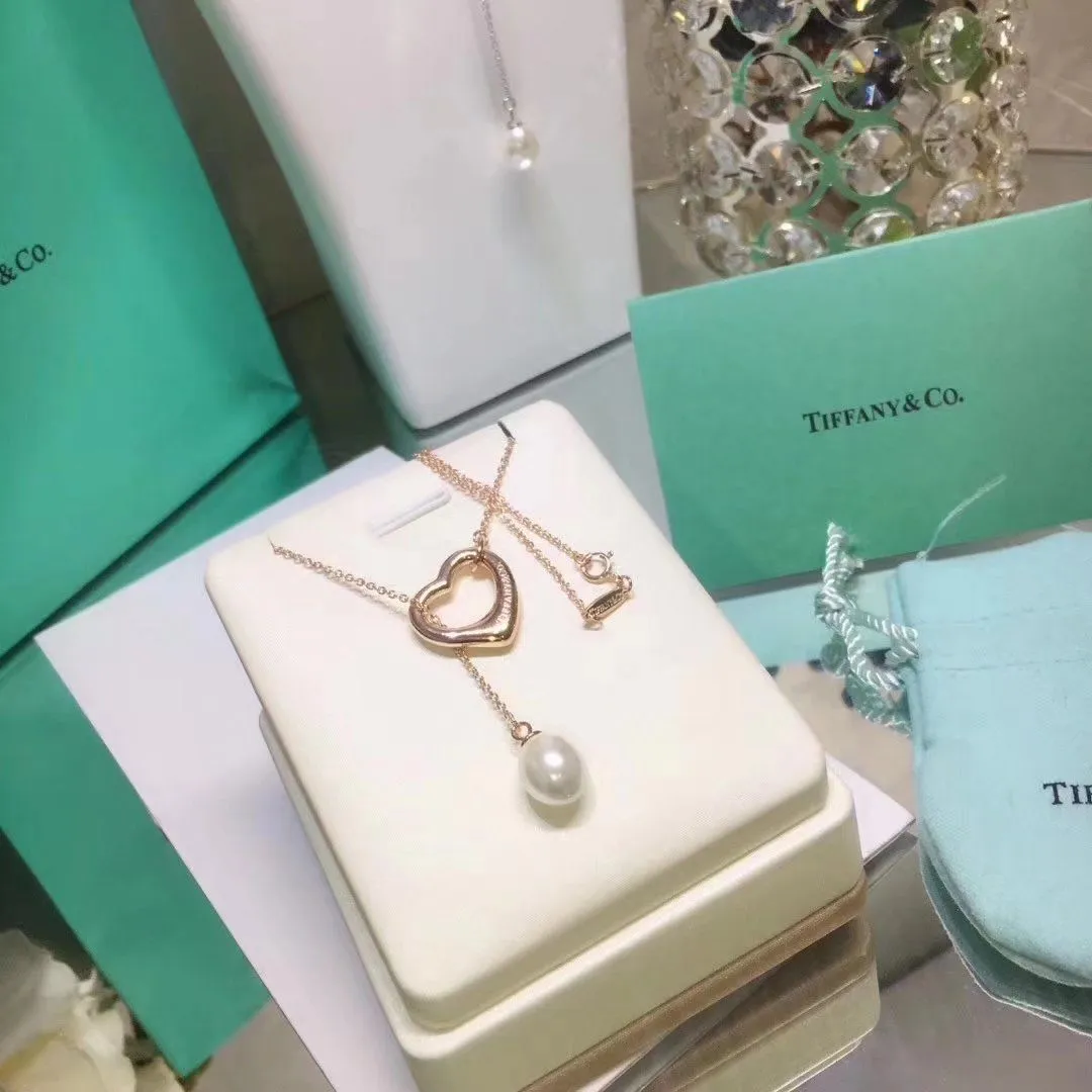 Tiffany Elsa Peretti Lariat Open Heart Pendant With The Pearl Necklace Fashion Women Jewelry 34507562/GRP09653
