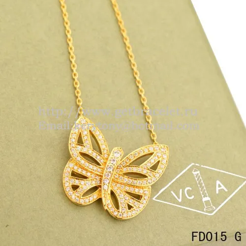 Van Cleef Arpels Butterfly Hollowing Carving Pendant Yellow Gold With Pave Diamond