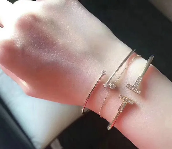 Tiffany Elsa Peretti Clone Diamonds Thin Adjustable Hoop Bangle Price In Malaysia Silver/Pink Gold Best Gift GRP10204/GRP09660