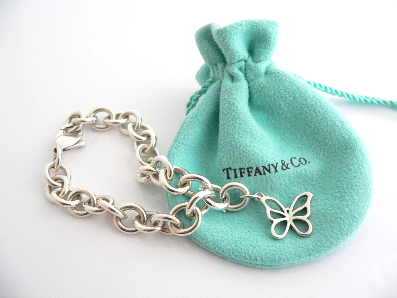 Tiffany & Co Silver Nature Butterfly Bracelet Bangle Charm Clasp Gift Pouch Love