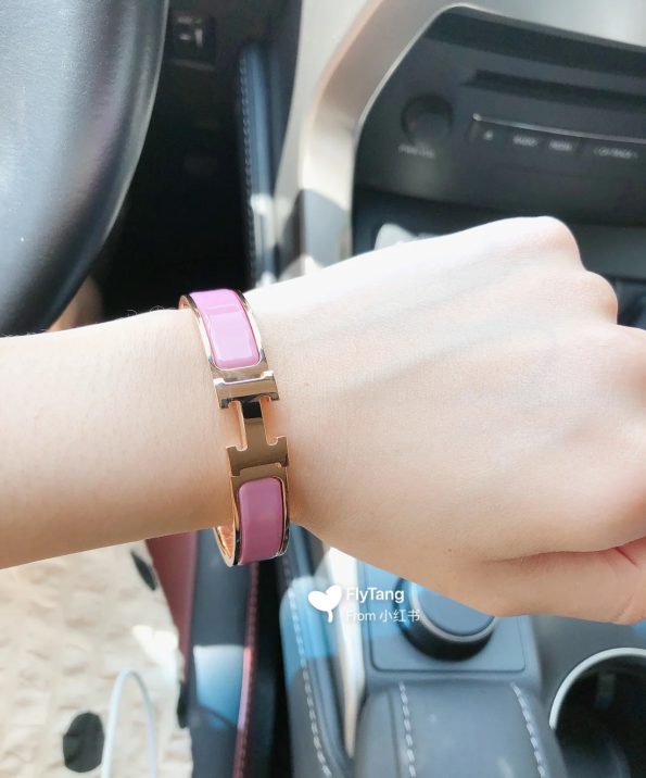 Hermes Bracelet Dupe, Clic H Bracelet, Pink Enamel
