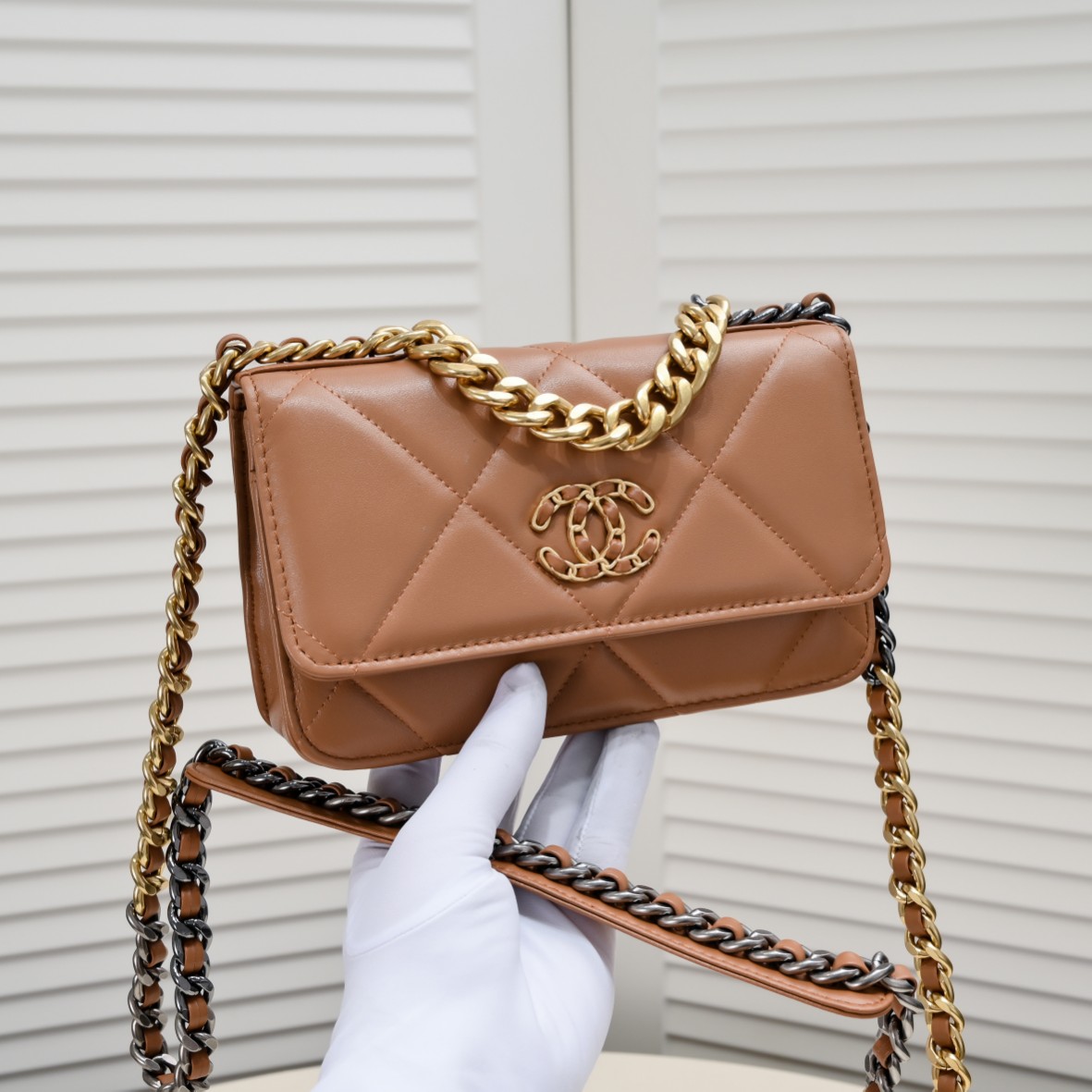 Chanel Woc 3 Colour Metallic Mixed Strap Shoulder Bag Handbag